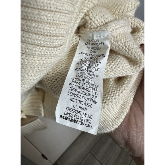 LL Bean Collared Toggle Button Cardigan Sweater Size Large Cotton Cream - Picture 3 of 5